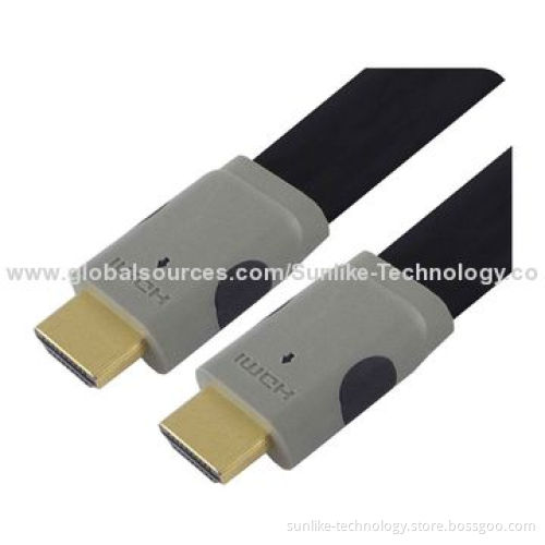 HDMI Cables, Double-color Molding Type, Flat Cable, 24K Gold-plated Connector